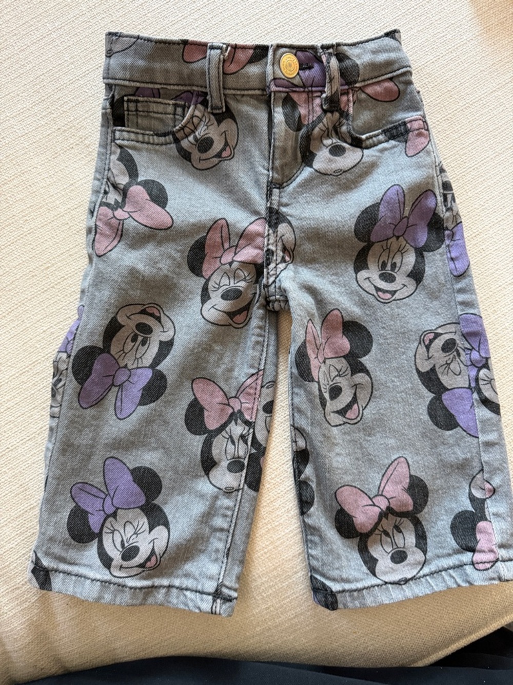 Kids Minnie Mouse Gray Denim Jeans with Pink & Purple Bows